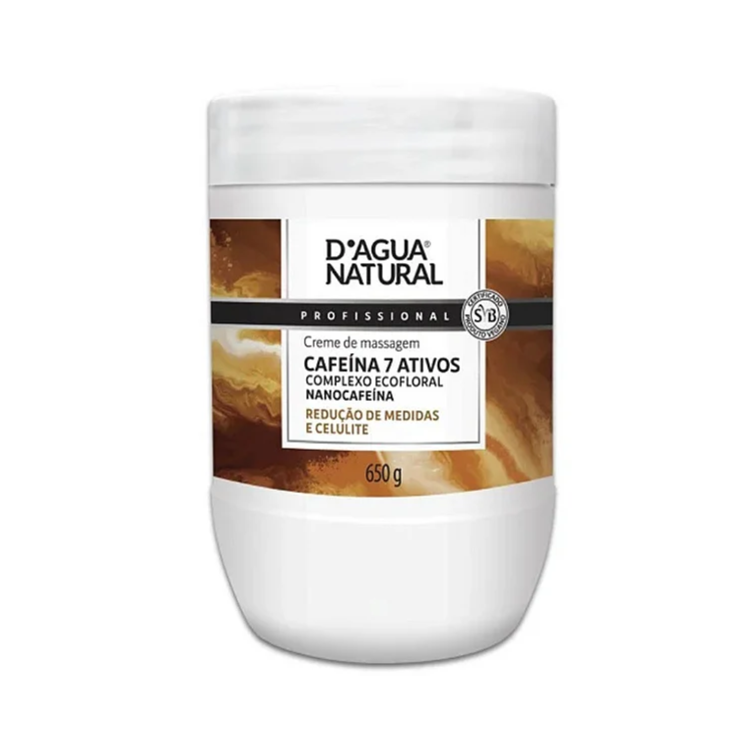 D'Agua Natural Creme para Corpo Massoterapia Cafeina 7 Ativos (650g)